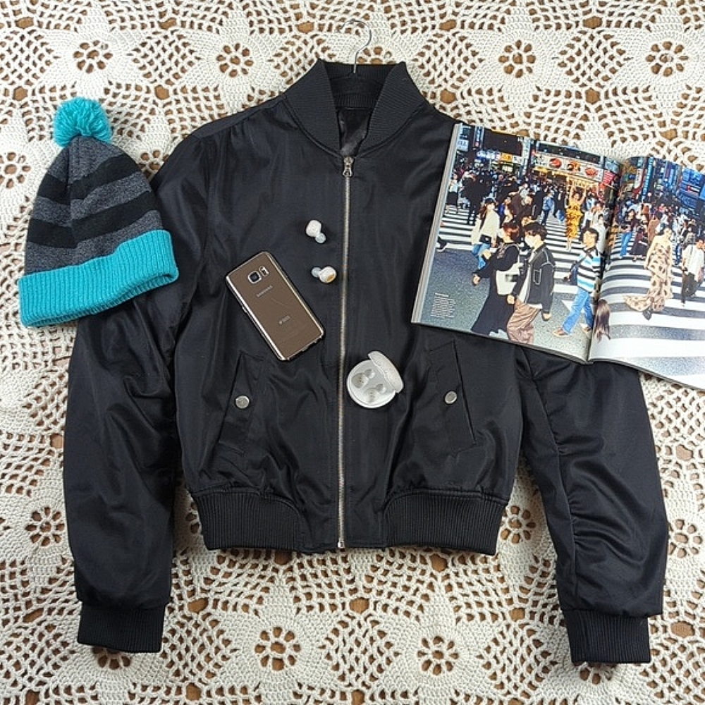 Down Filled Gathered Sleeve And Shoulder Satin Lined Bomber Jacket